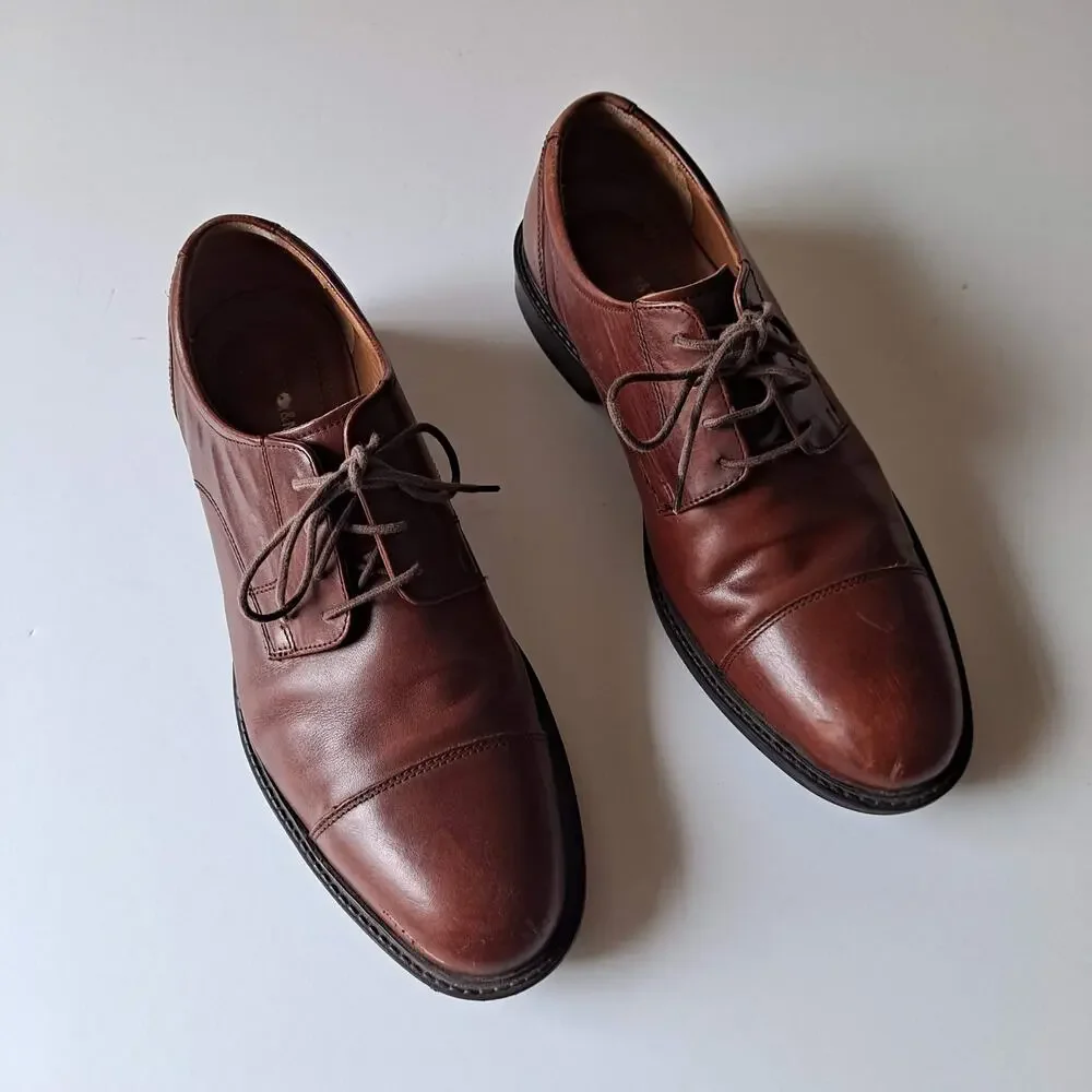 Johnston & Murphy Tabor Lace Up Cap Toe Leather Oxford Shoes Brown Mens Siz 11.5